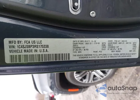 2024 Jeep Wagoneer L Series Ii из США, поврежденный, VIN 1C4SJSBP3RS175338